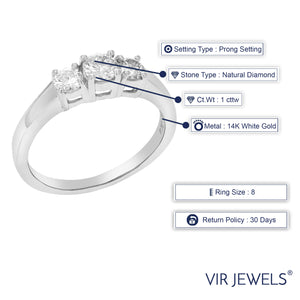 1 cttw 3 Stone Diamond Engagement Ring 14K White Gold Round Bridal Wedding Size 8