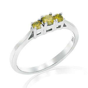 1/4 cttw 3 Stone Yellow Diamond Engagement Ring in 14K White Gold Round Size 6