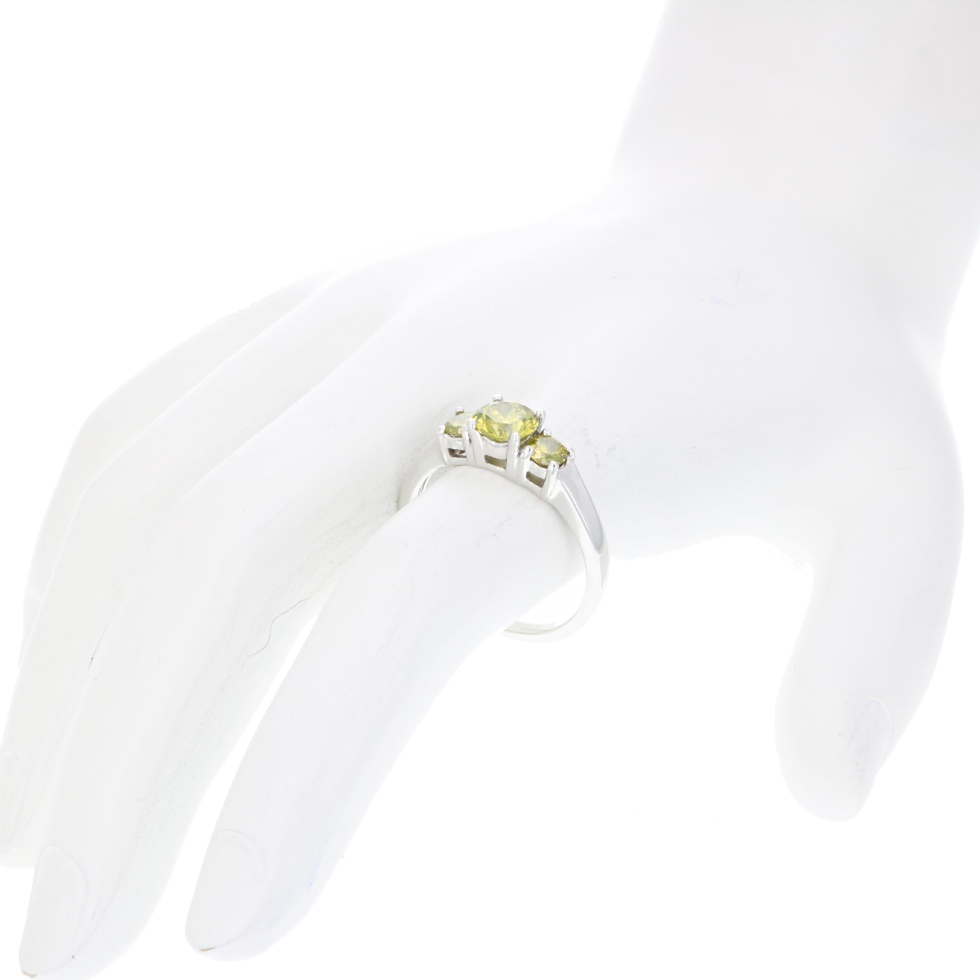 1 cttw 3 Stone Round Yellow Diamond Engagement Ring 14K White Gold Bridal