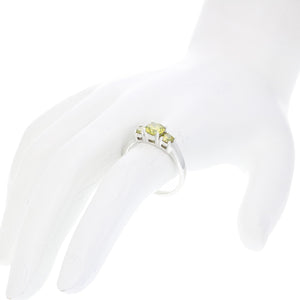 1 cttw 3 Stone Round Yellow Diamond Engagement Ring 14K White Gold Bridal