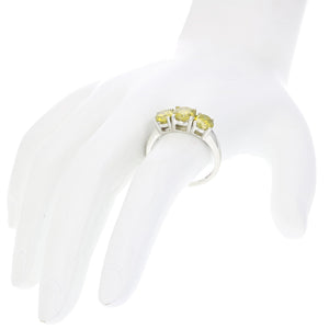 2 cttw 3 Stone Round Yellow Diamond Engagement Ring 14K White Gold Bridal