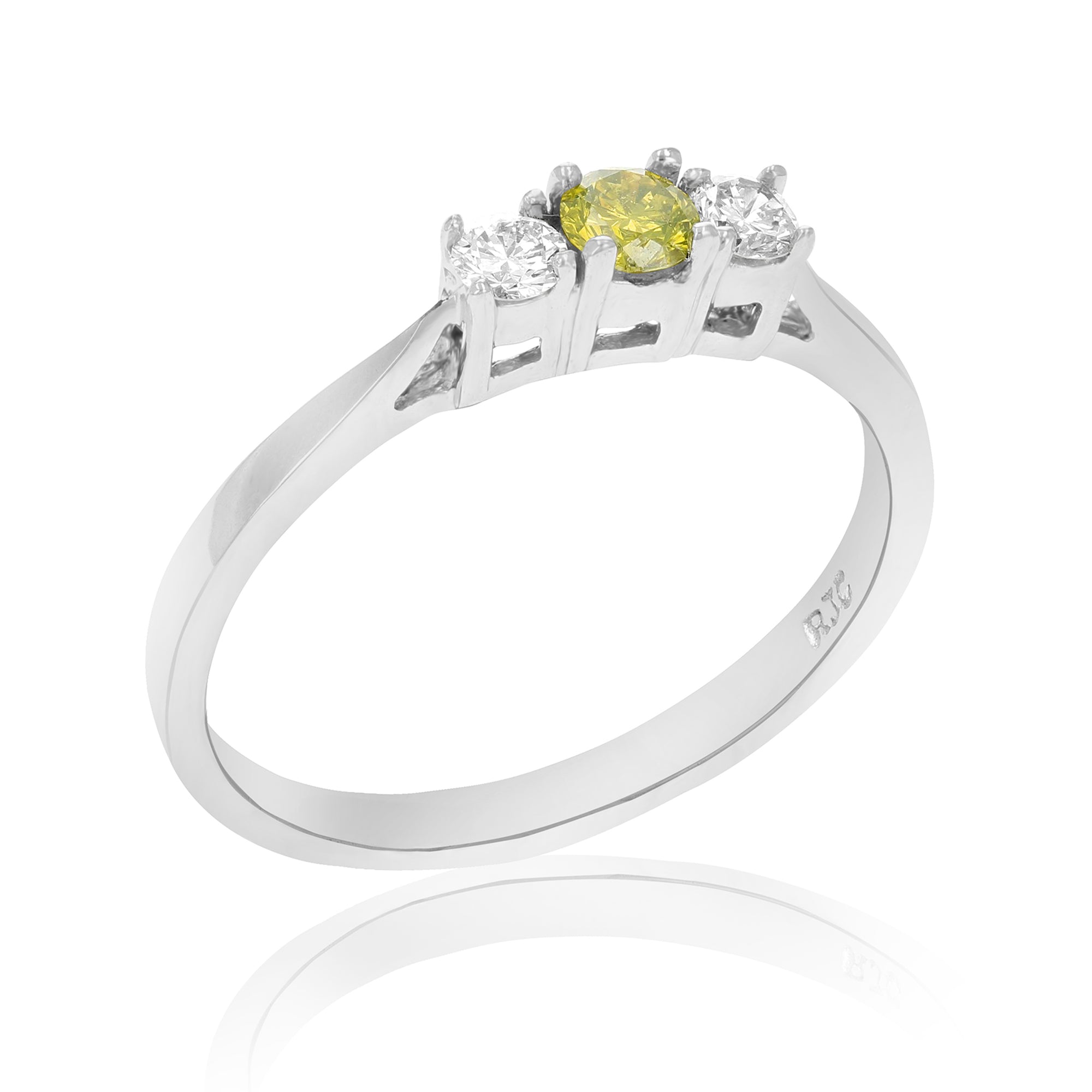 1/4 cttw Yellow and White Diamond 3 Stone Ring in .925 Sterling Silver Size 7
