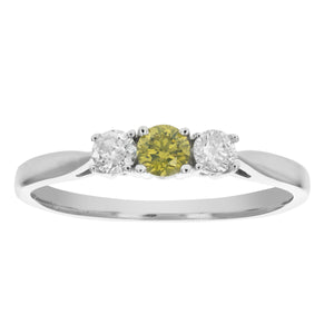1/2 cttw 3 Stone Yellow and White Diamond Engagement Ring 14K White Gold