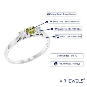 1/2 cttw 3 Stone Yellow and White Diamond Engagement Ring 14K White Gold