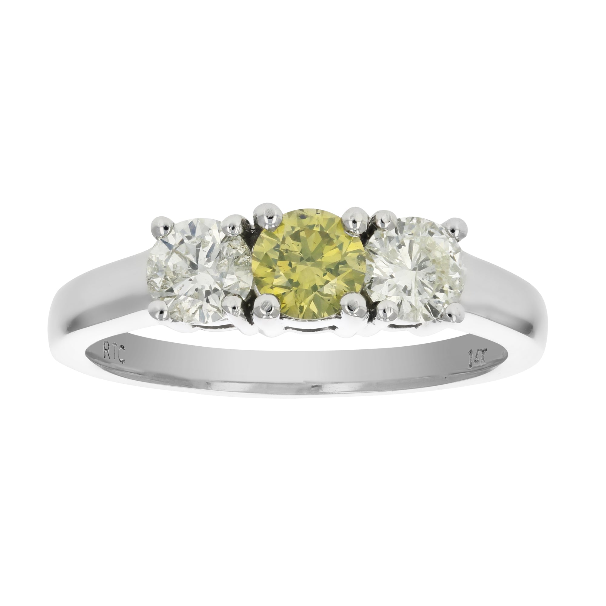 1 cttw 3 Stone Yellow and White Diamond Engagement Ring 14K White Gold Bridal