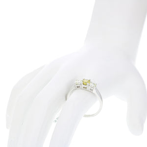 1 cttw 3 Stone Yellow and White Diamond Engagement Ring 14K White Gold Bridal