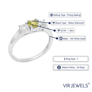 1 cttw 3 Stone Yellow and White Diamond Engagement Ring 14K White Gold Bridal