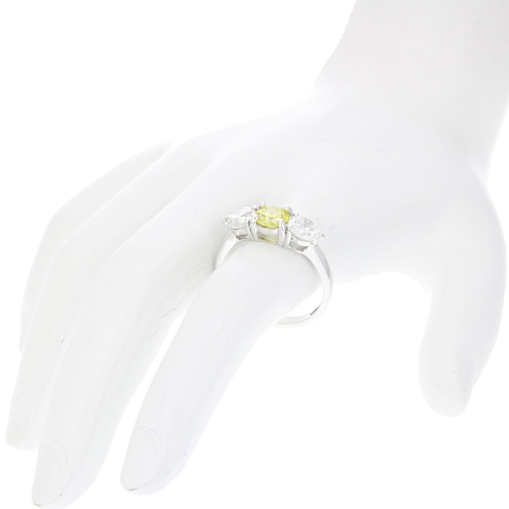 2 cttw 3 Stone Yellow and White Diamond Engagement Ring 14K White Gold Size 7