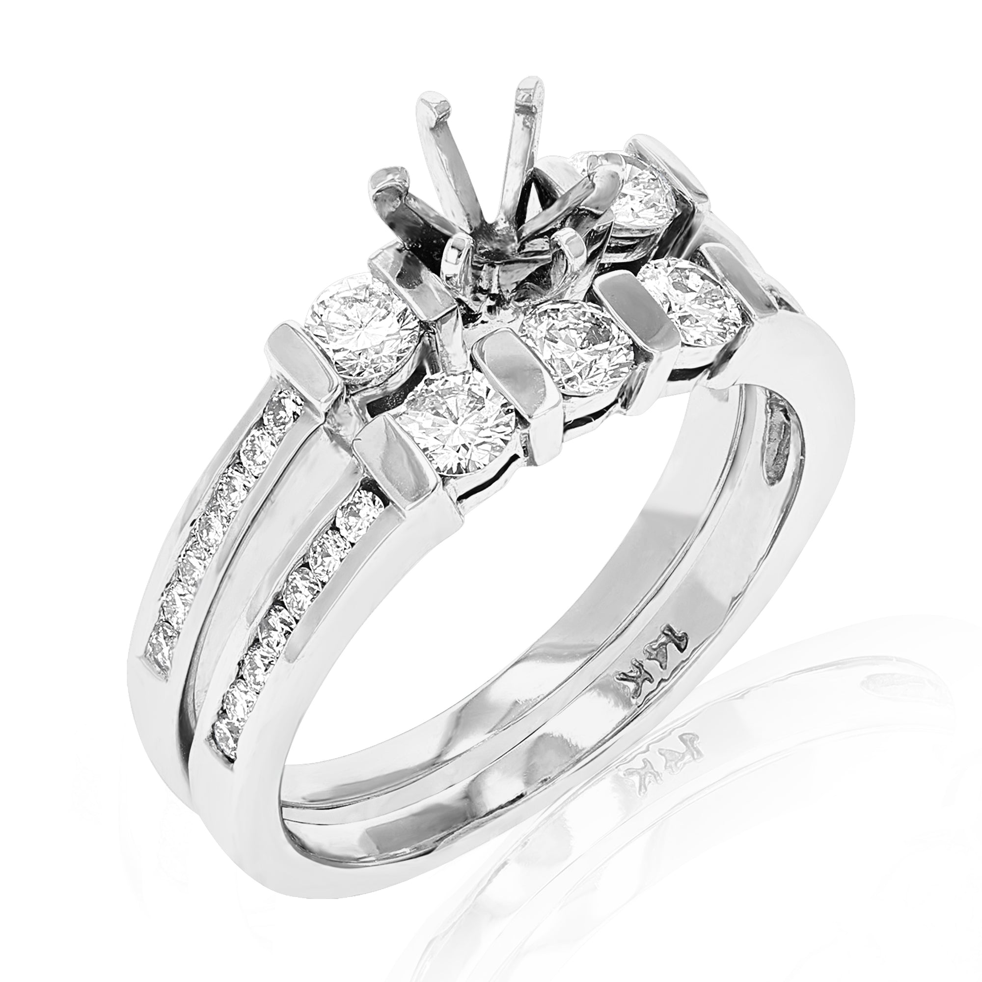 3/4 cttw Semi Mount Diamond Wedding Bridal Set 14K White Gold Round Size 7