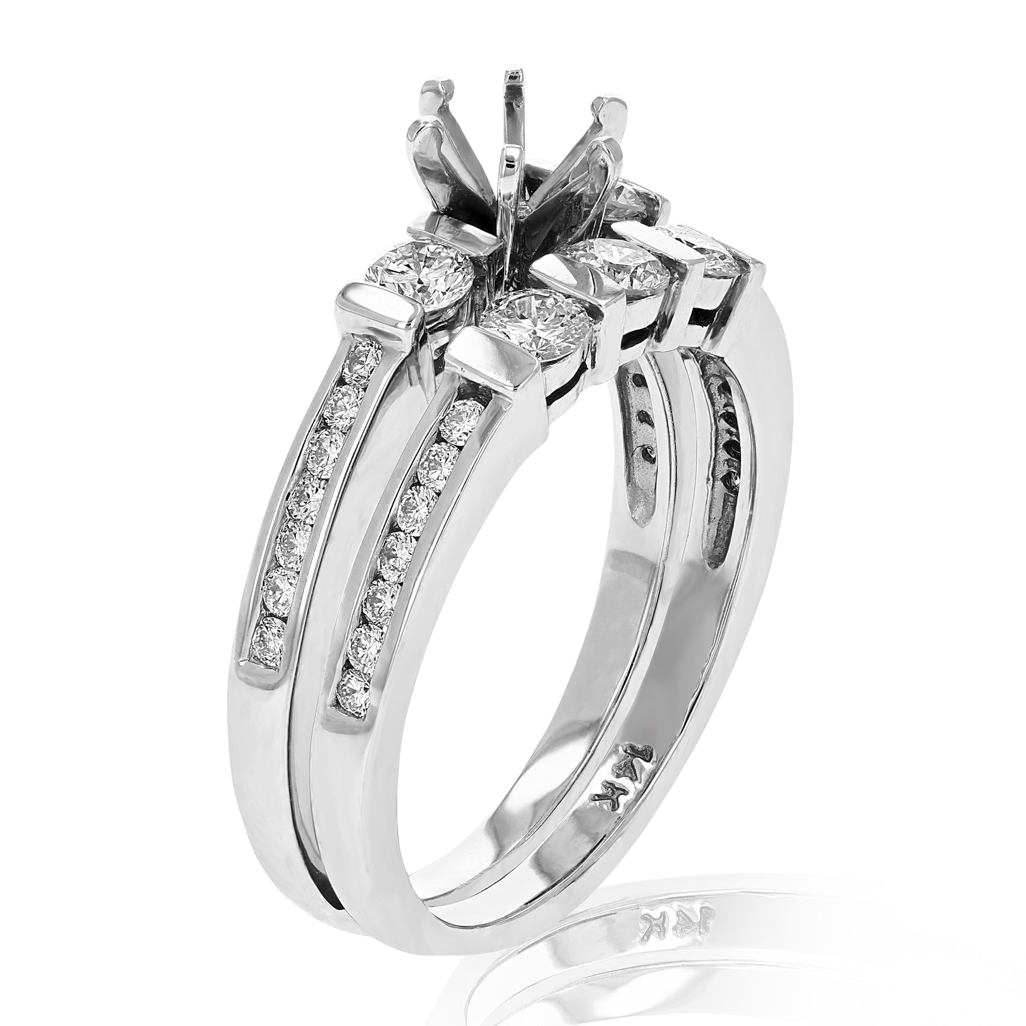 3/4 cttw Semi Mount Diamond Wedding Bridal Set 14K White Gold Round Size 7