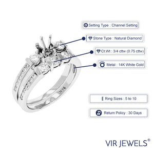 3/4 cttw Semi Mount Diamond Wedding Bridal Set 14K White Gold Round Size 7