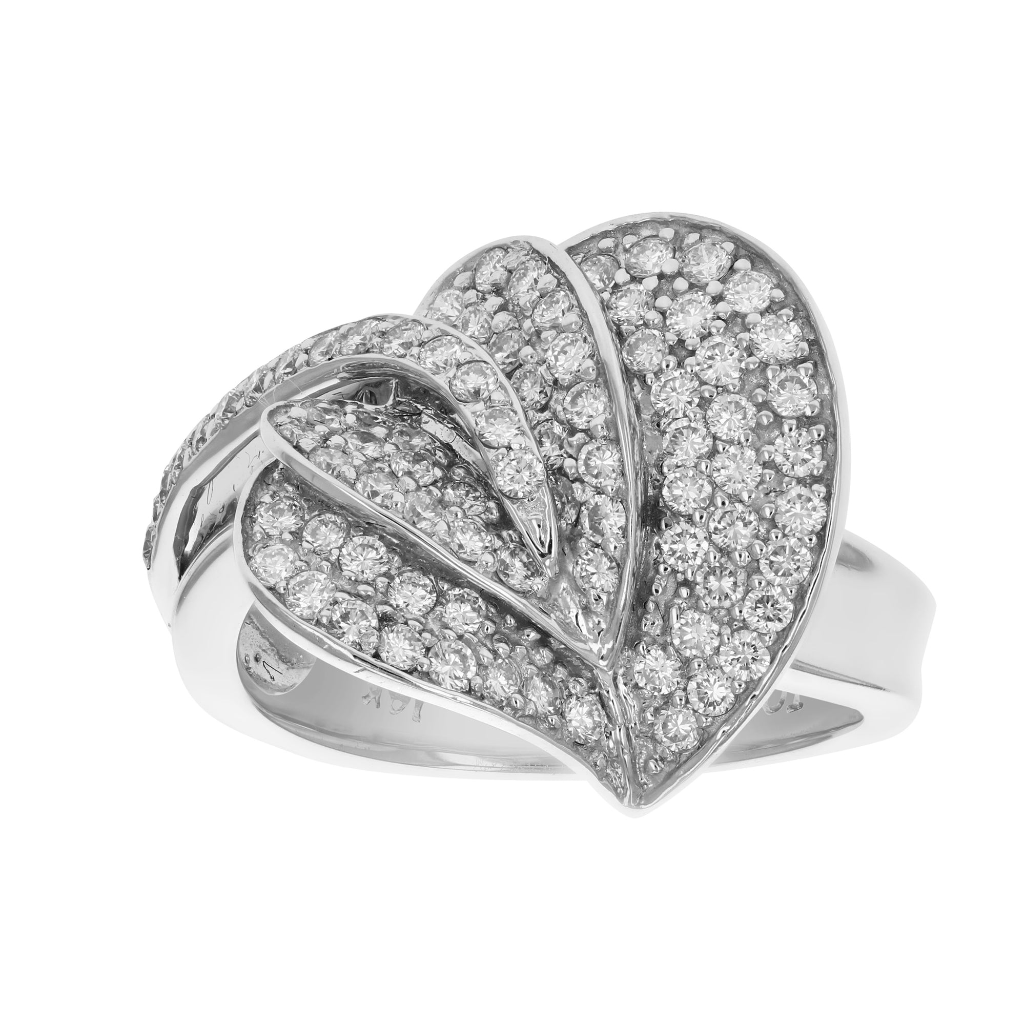 0.90 cttw Diamond Heart Leaf Fashion Ring 14K White Gold Round Size 7