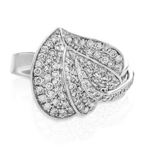 0.90 cttw Diamond Heart Leaf Fashion Ring 14K White Gold Round Size 7