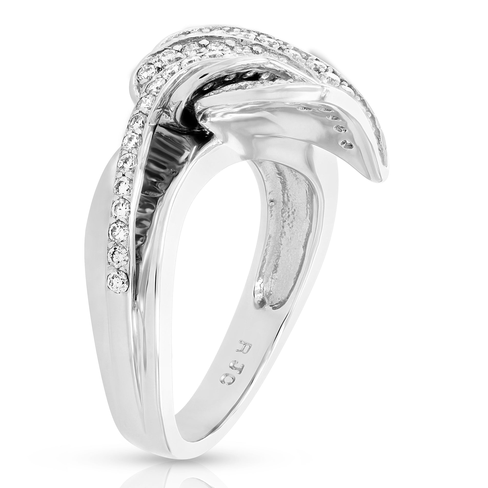 0.90 cttw Diamond Heart Leaf Fashion Ring 14K White Gold Round Size 7