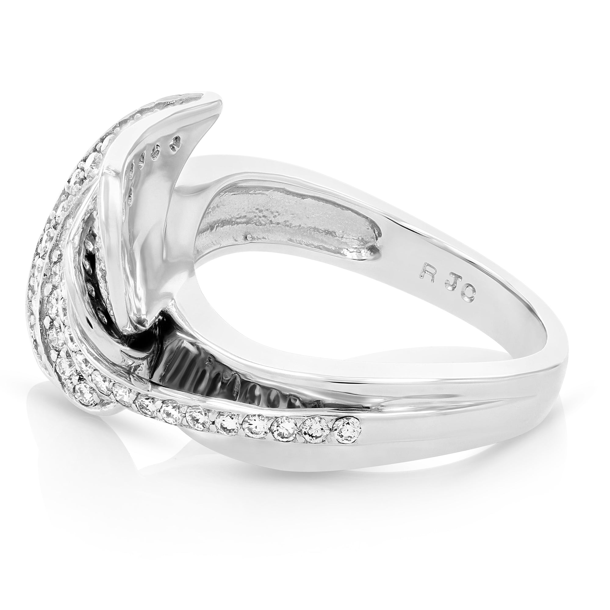 0.90 cttw Diamond Heart Leaf Fashion Ring 14K White Gold Round Size 7