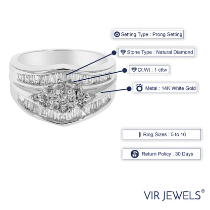 1 cttw SI3-I1 Diamond Cocktail Engagement Ring 14K White Gold Round Prong Size 7