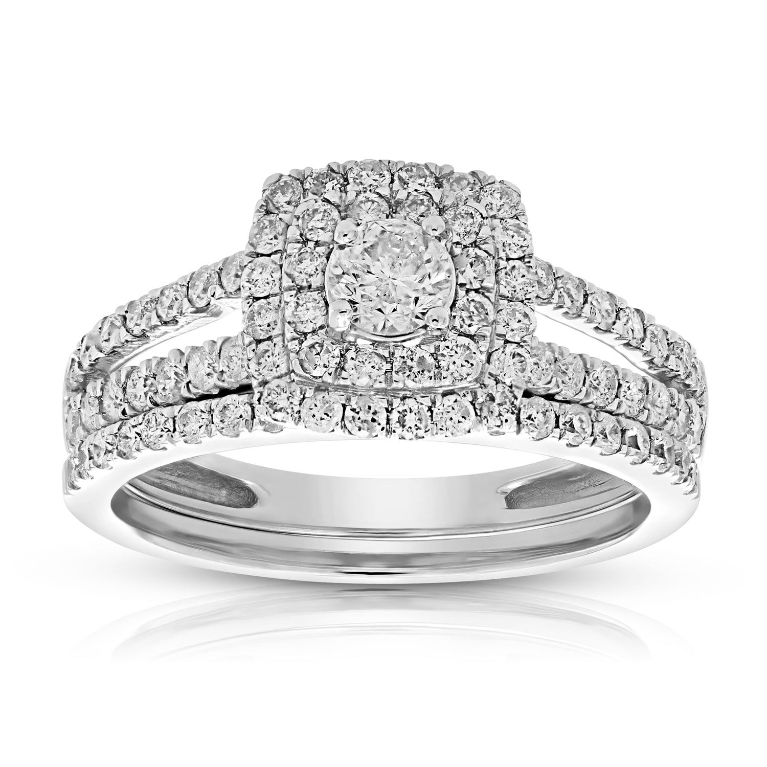 1 cttw Diamond Prong Set Wedding Engagement Ring Set 14K White Gold Bridal Style