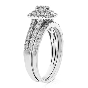 1 cttw Diamond Prong Set Wedding Engagement Ring Set 14K White Gold Bridal Style