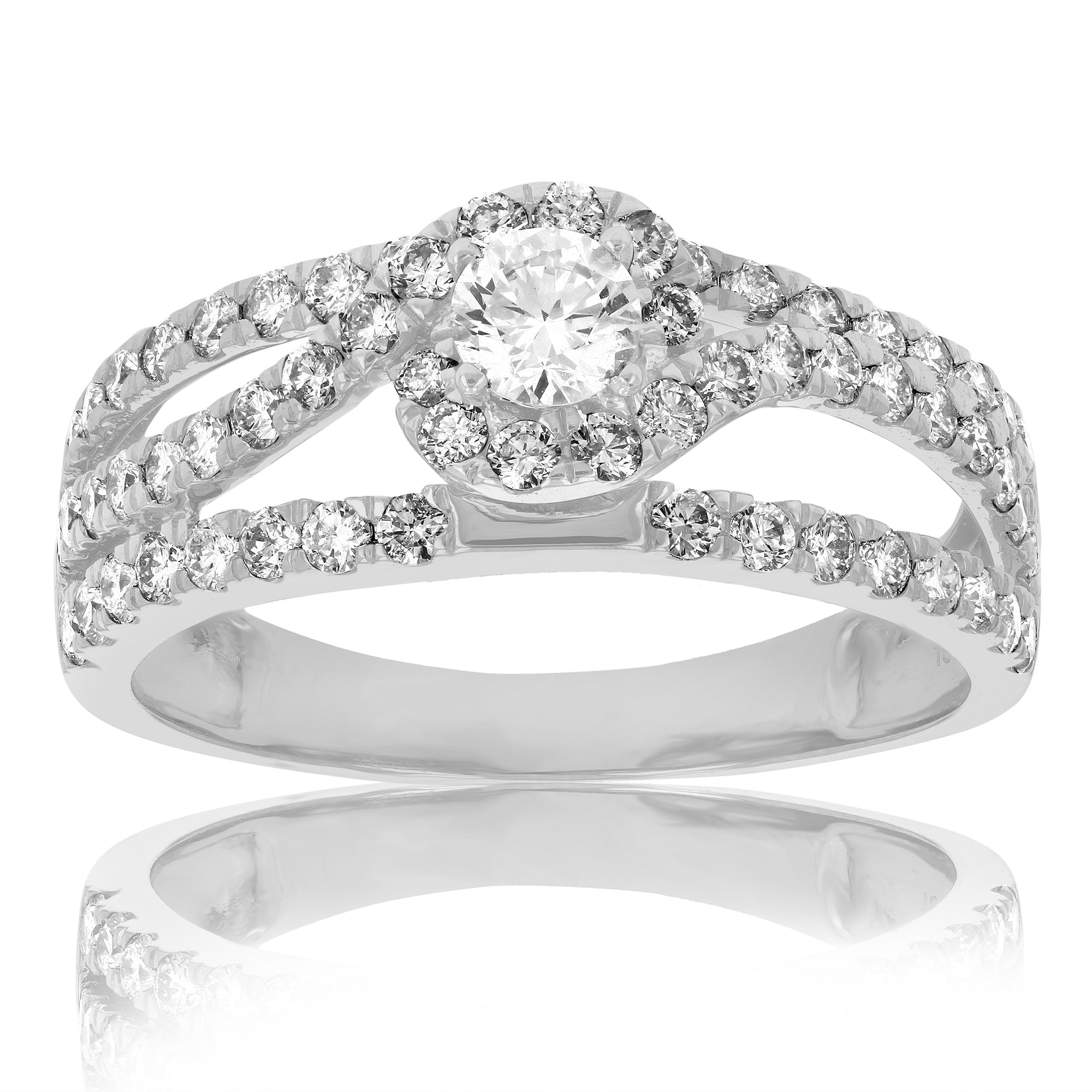 1 cttw Diamond Halo Round Wedding Engagement Ring 14K White Gold Bridal Design