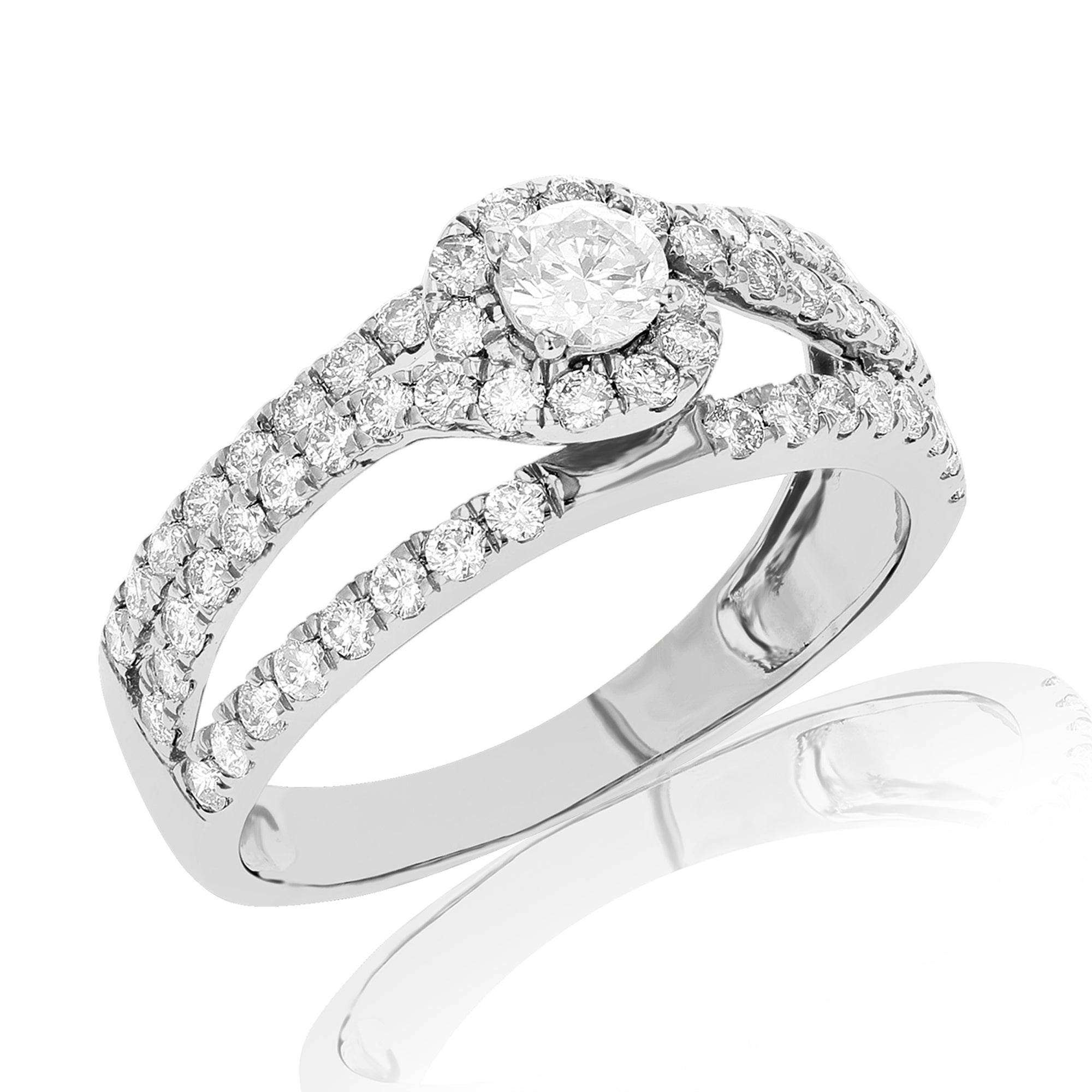 1 cttw Diamond Halo Round Wedding Engagement Ring 14K White Gold Bridal Design