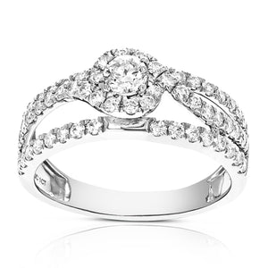 1 cttw Diamond Halo Round Wedding Engagement Ring 14K White Gold Bridal Design
