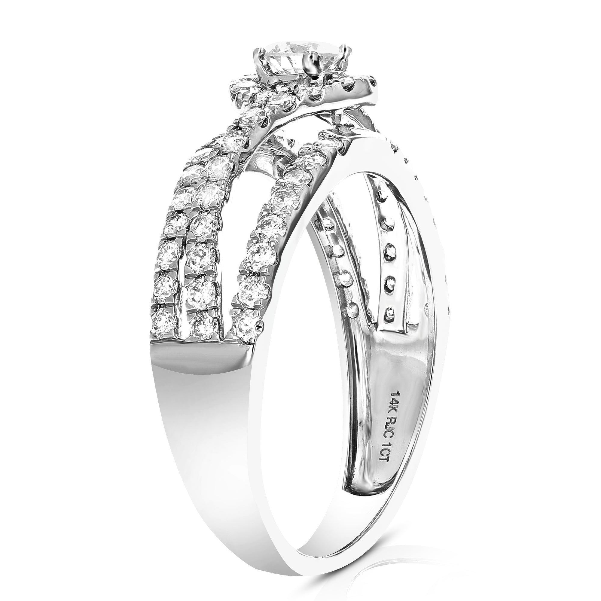 1 cttw Diamond Halo Round Wedding Engagement Ring 14K White Gold Bridal Design