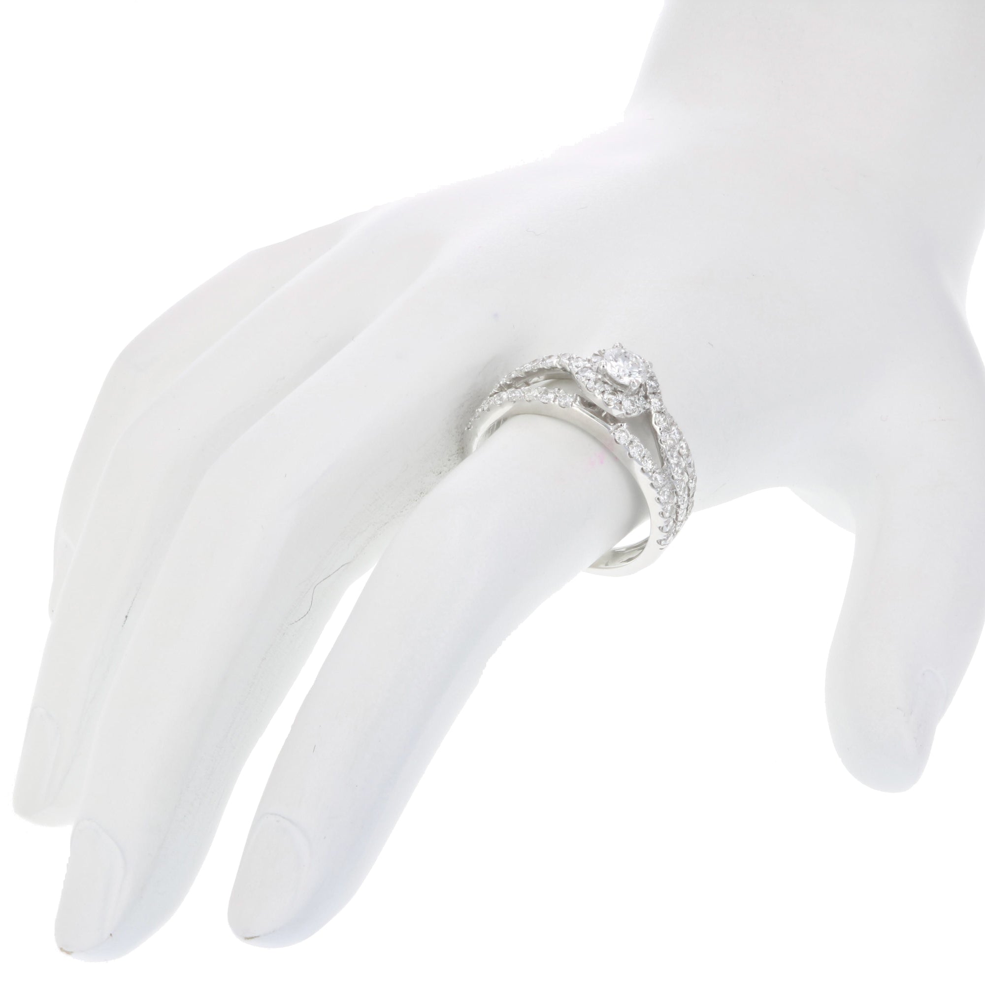 1 cttw Diamond Halo Round Wedding Engagement Ring 14K White Gold Bridal Design