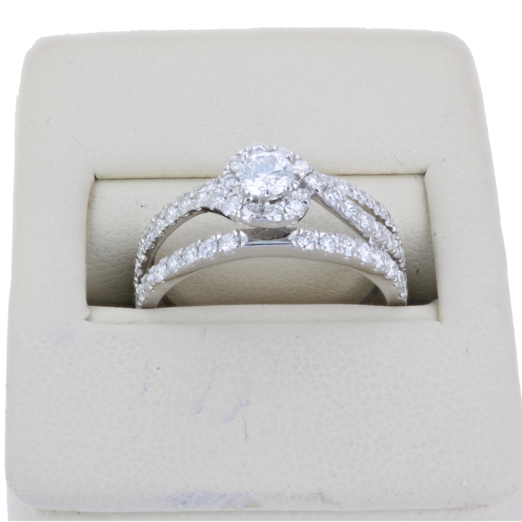 1 cttw Diamond Halo Round Wedding Engagement Ring 14K White Gold Bridal Design