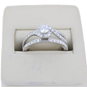 1 cttw Diamond Halo Round Wedding Engagement Ring 14K White Gold Bridal Design