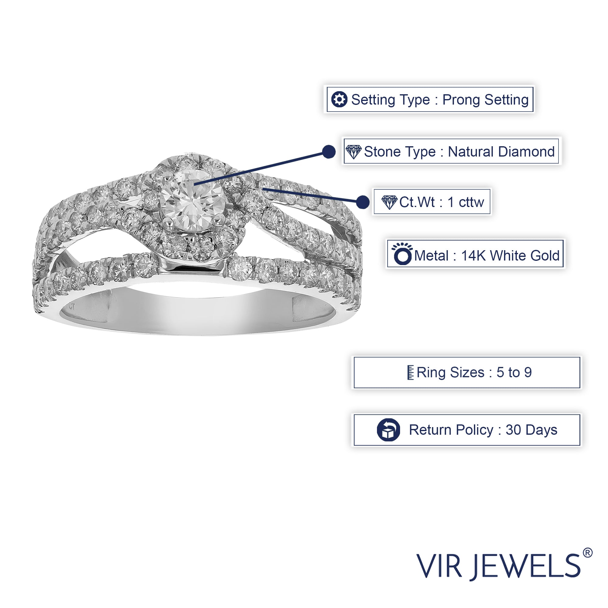 1 cttw Diamond Halo Round Wedding Engagement Ring 14K White Gold Bridal Design