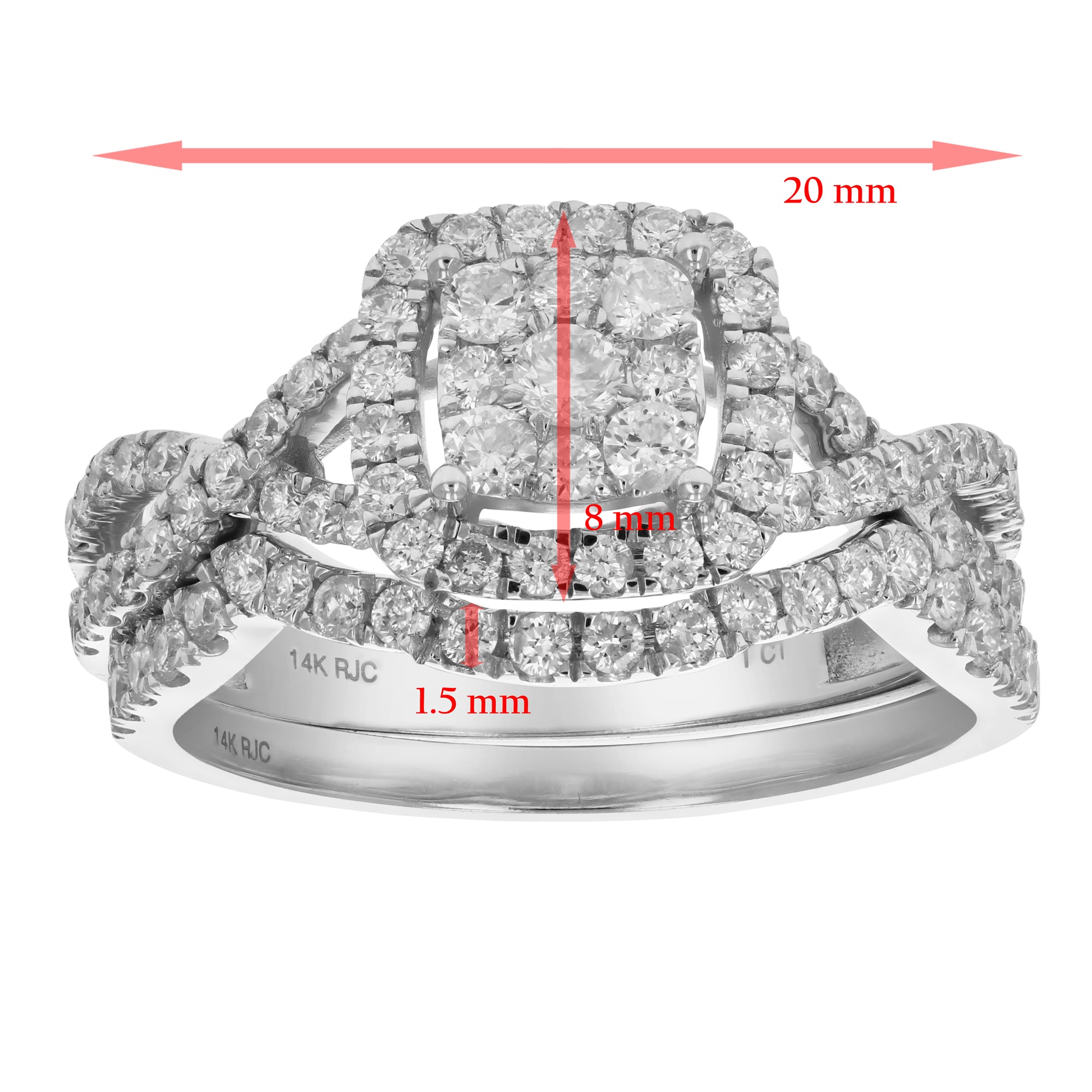 1 cttw Diamond Wedding Engagement Ring Set 14K White Gold Composite Bridal