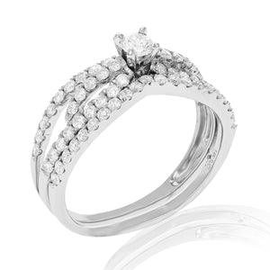 7/8 cttw Diamond Halo Wedding Engagement Ring Set 14K White Gold Bridal Prong