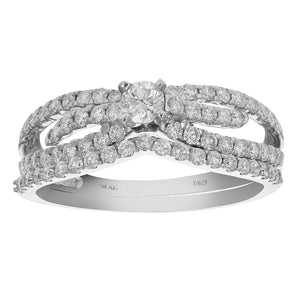 7/8 cttw Diamond Halo Wedding Engagement Ring Set 14K White Gold Bridal Prong