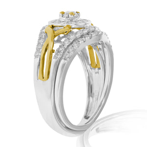 7/8 cttw Diamond Wedding Engagement Ring Set 14K White Yellow Gold Halo