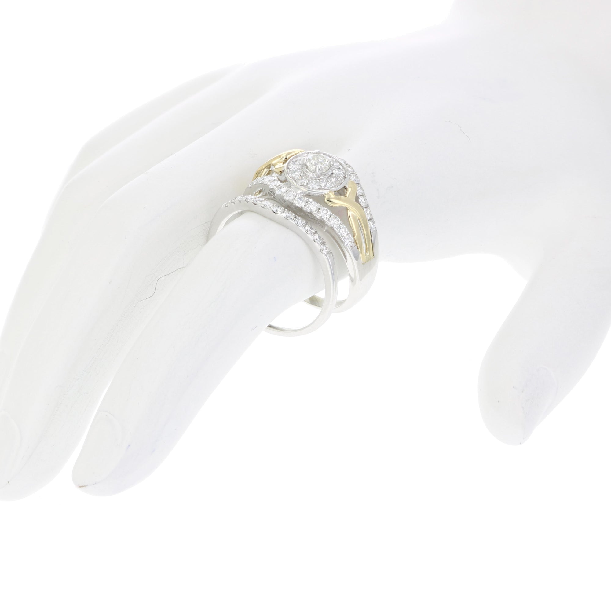 7/8 cttw Diamond Wedding Engagement Ring Set 14K White Yellow Gold Halo