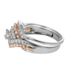 1 cttw Diamond Wedding Engagement Ring Set 14K White Pink Gold Curve Bridal