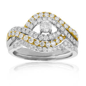 1 cttw Diamond Wedding Engagement Ring Set 14K White Yellow Gold Curve Bridal