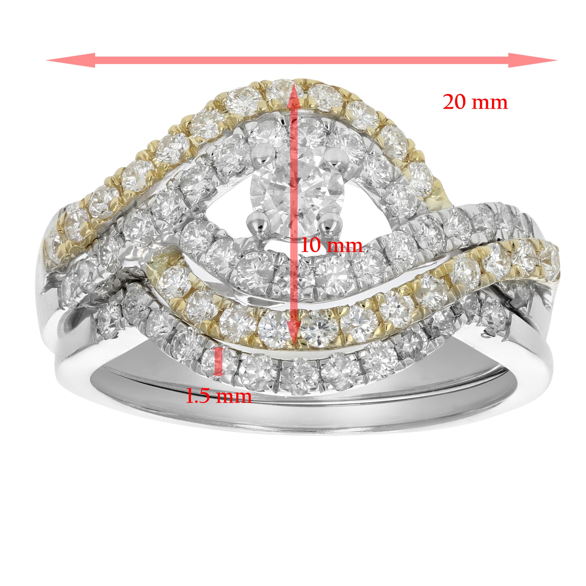1 cttw Diamond Wedding Engagement Ring Set 14K White Yellow Gold Curve Bridal