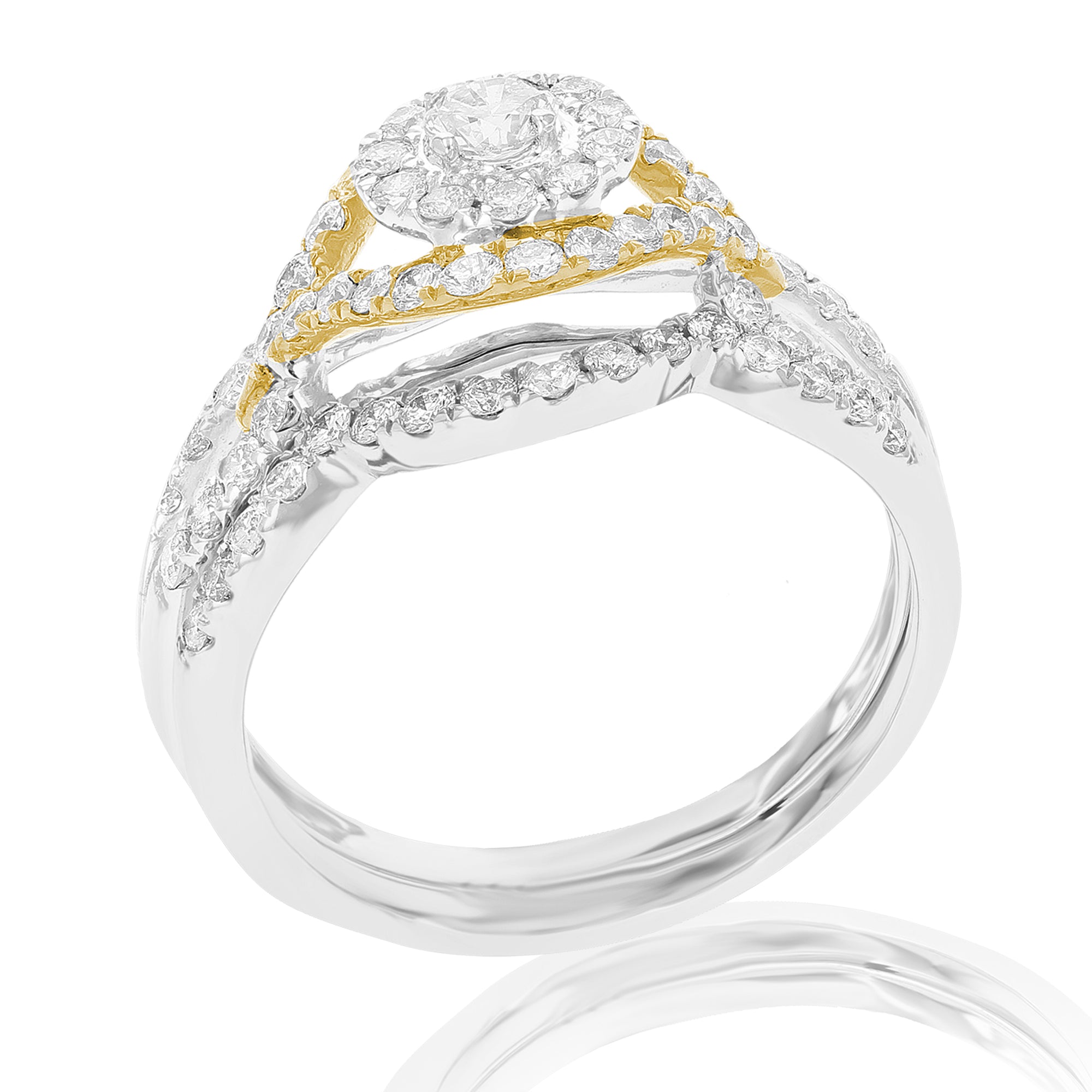 1 cttw Diamond Wedding Engagement Ring Set 14K White Yellow Gold Halo Bridal