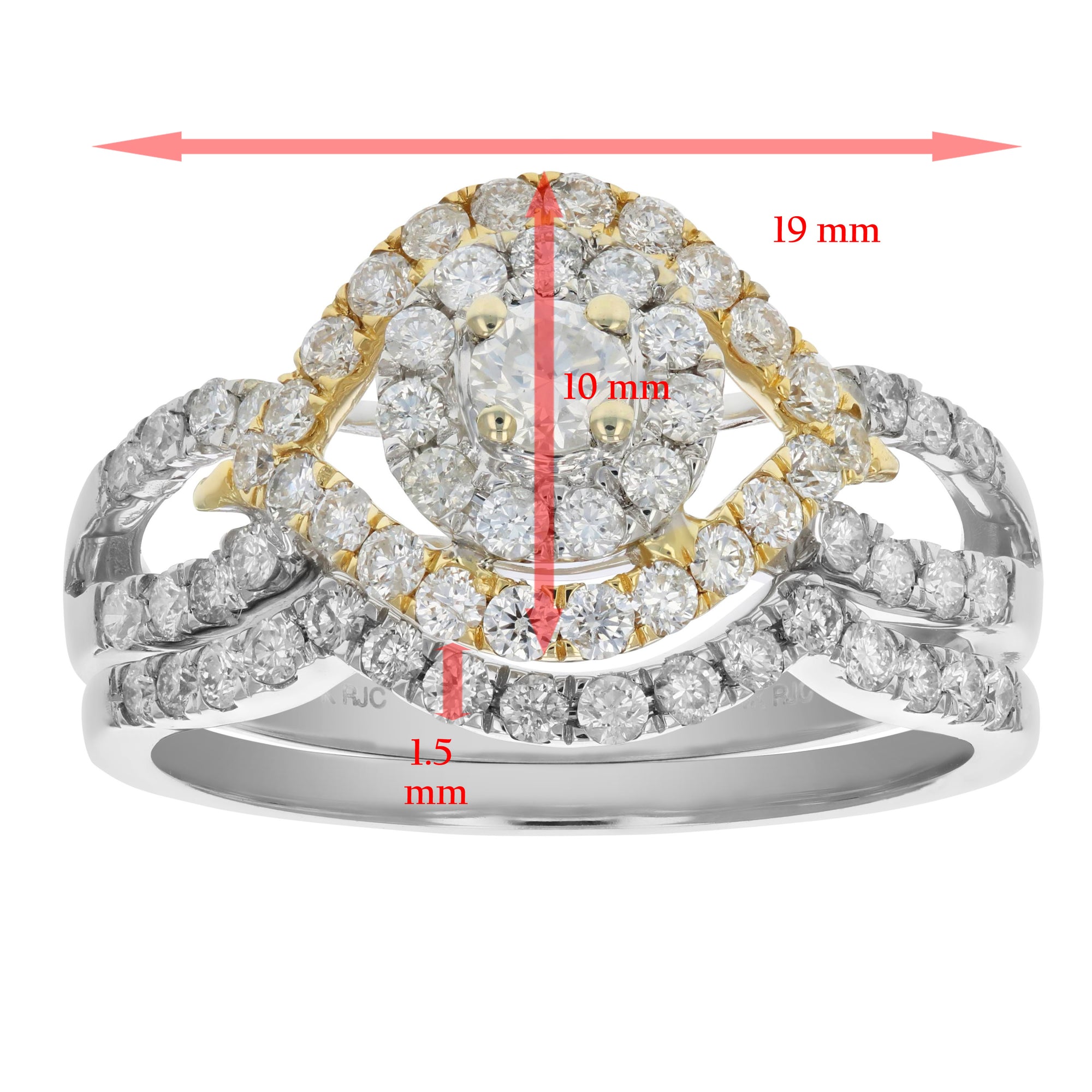 1 cttw Diamond Wedding Engagement Ring Set 14K White Yellow Gold Halo Bridal