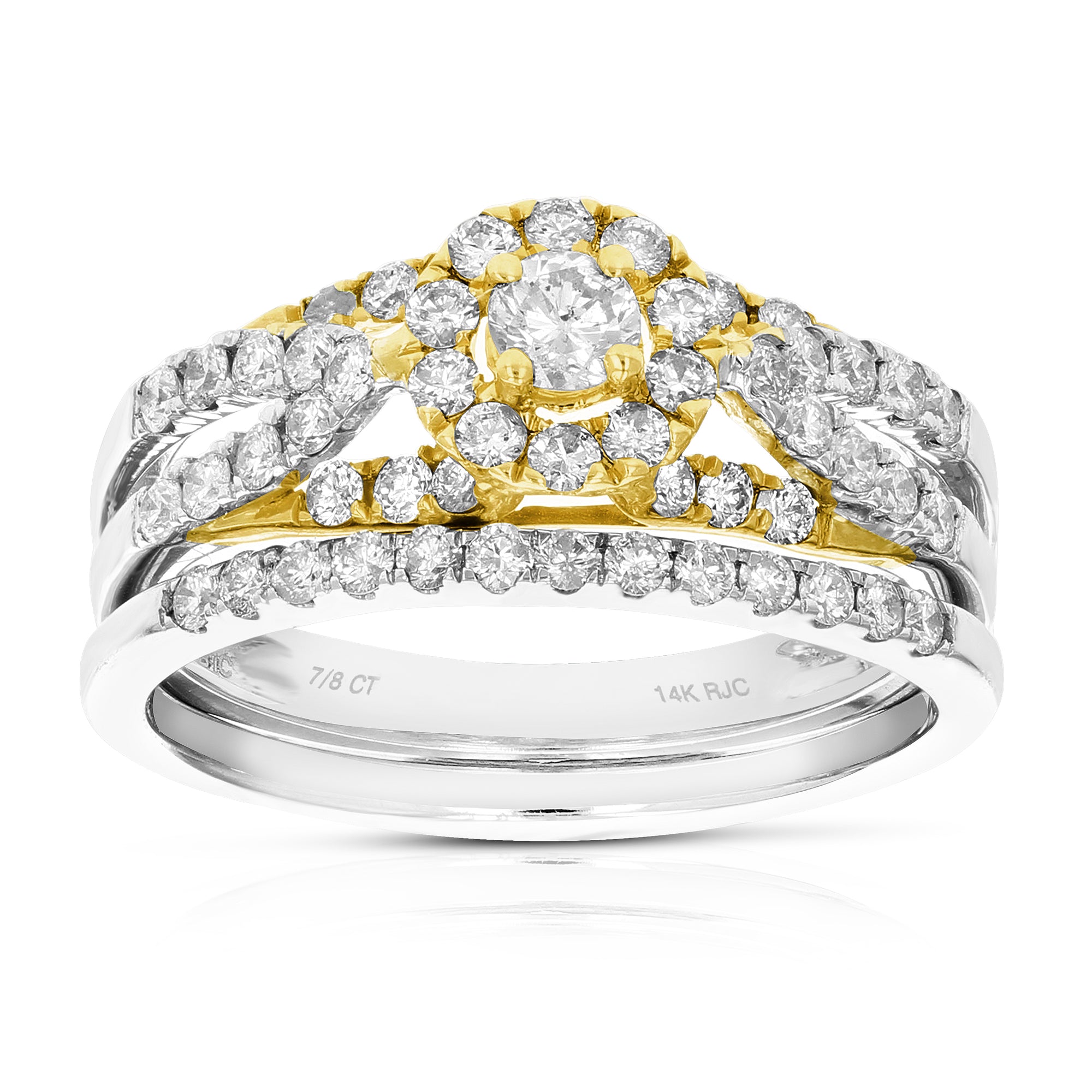 7/8 cttw Diamond Wedding Engagement Ring Set 14K White Yellow Gold Bridal