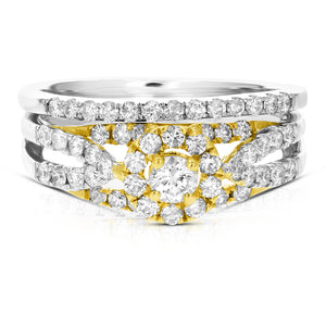7/8 cttw Diamond Bridal Engagement Ring Set 14K Two Tone White and Yellow Gold