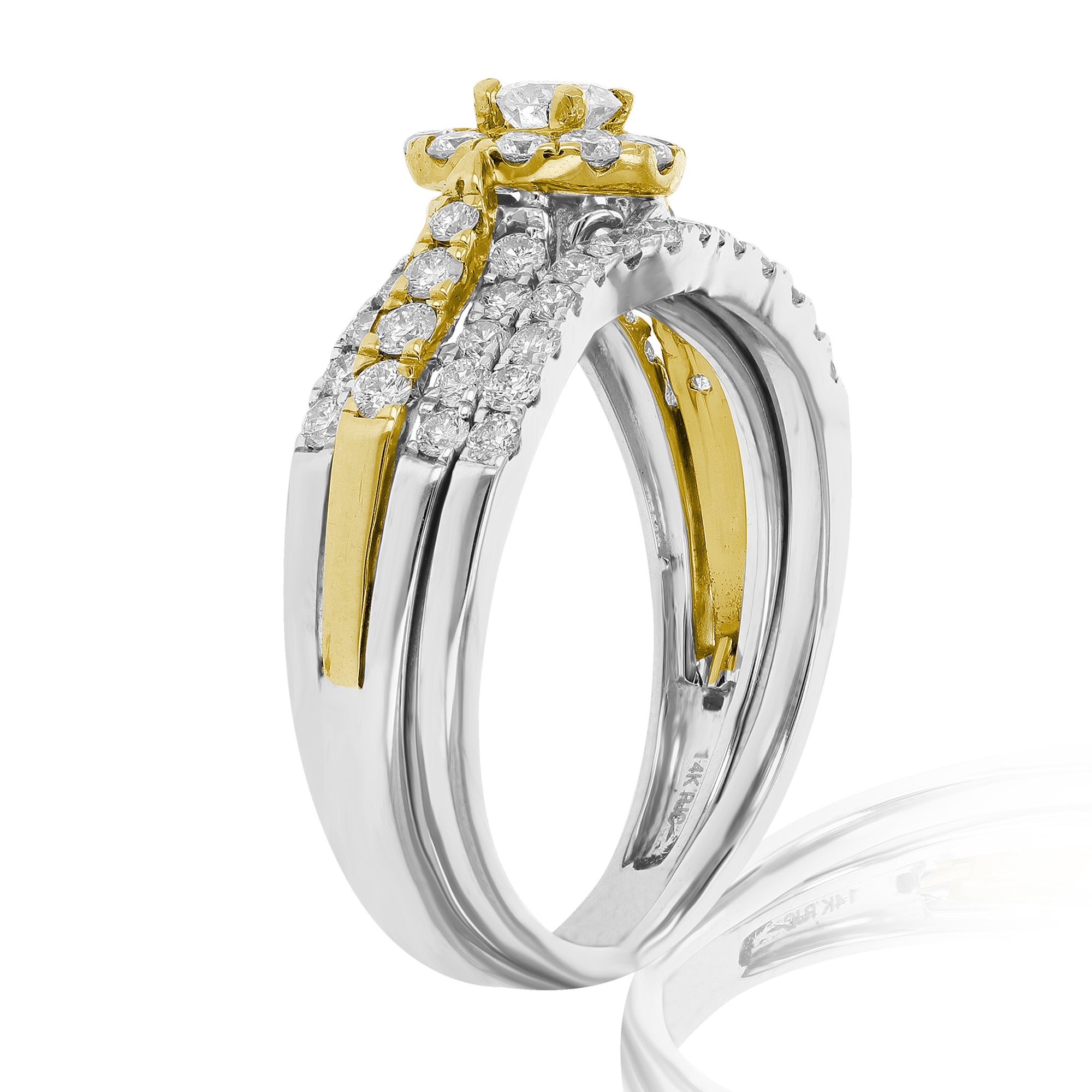 1 cttw Diamond Wedding Engagement Ring Set 14K White Yellow Gold Bridal