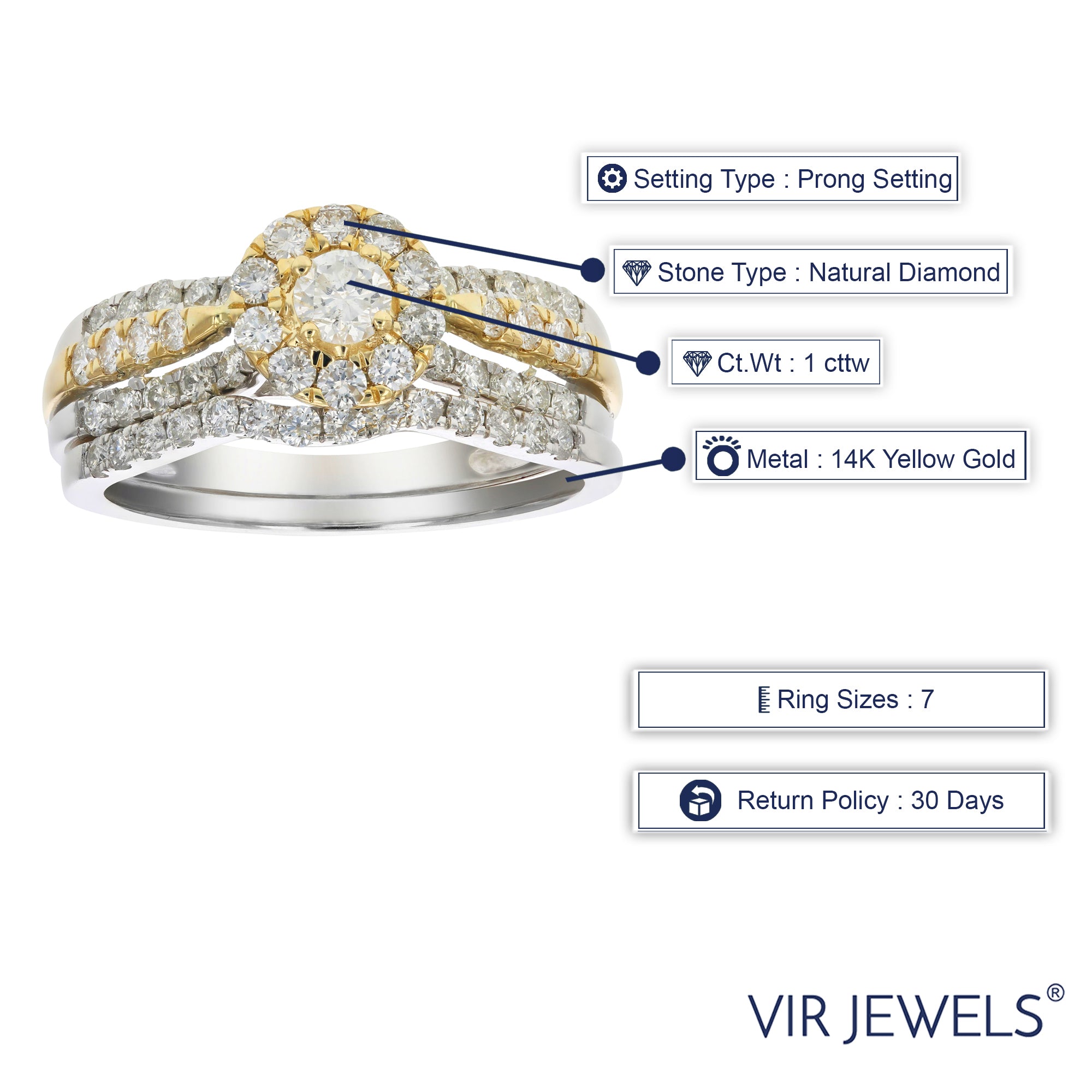 1 cttw Diamond Wedding Engagement Ring Set 14K White Yellow Gold Bridal
