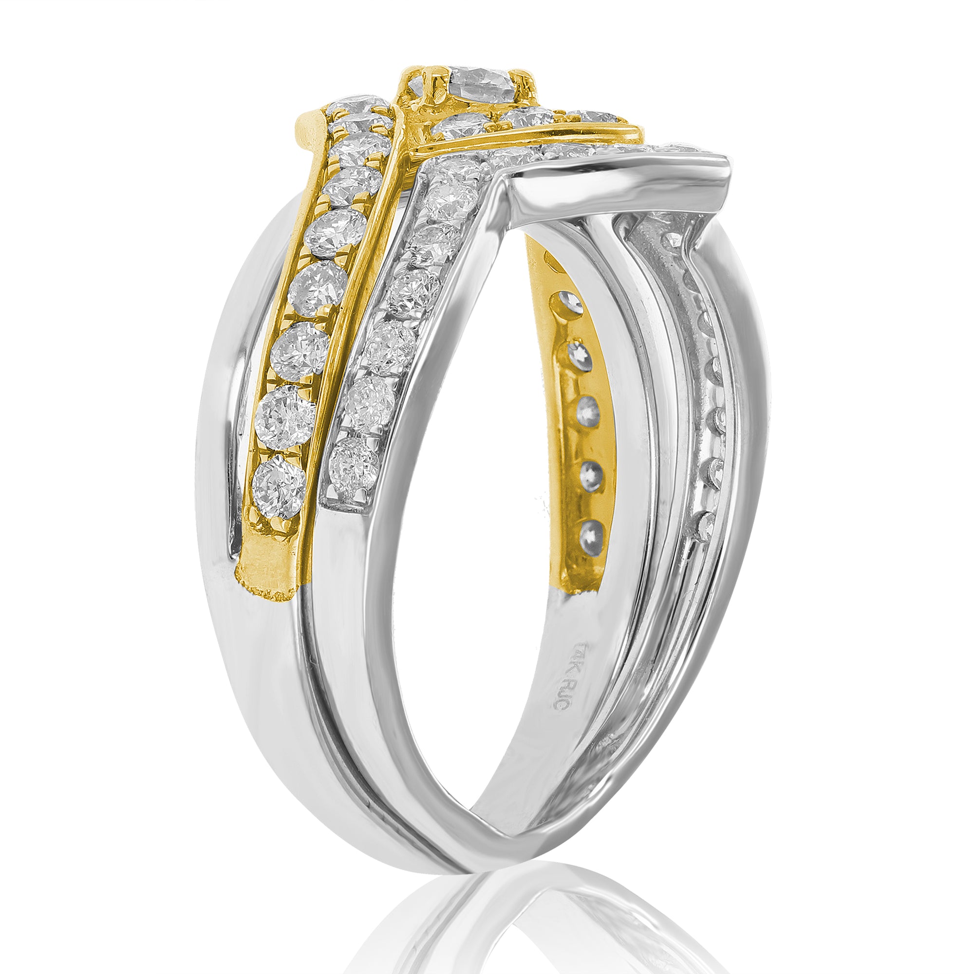 1 cttw Diamond Wedding Engagement Ring Set 14K Two Tone Gold Princess Halo Style