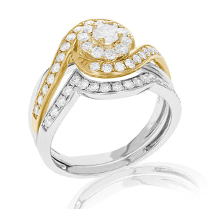 1 cttw Diamond Wedding Engagement Ring Set 14K Two Tone Gold Halo Bridal Design