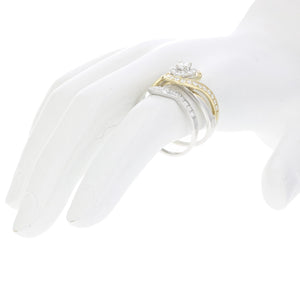 1 cttw Diamond Wedding Engagement Ring Set 14K Two Tone Gold Halo Bridal Design