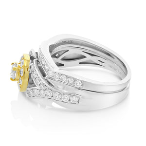 1 cttw Diamond Engagement Bridal Ring Set 14K Two Tone Gold Halo Style Wedding
