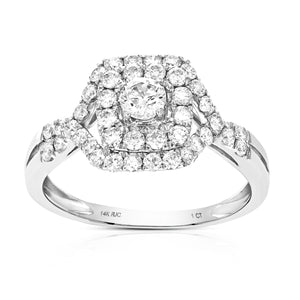 1 cttw Diamond Criss-Cross Wedding Engagement Ring 14K White Gold Square Bridal