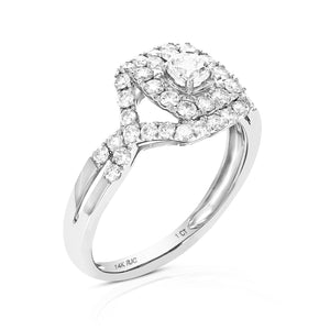 1 cttw Diamond Criss-Cross Wedding Engagement Ring 14K White Gold Square Bridal